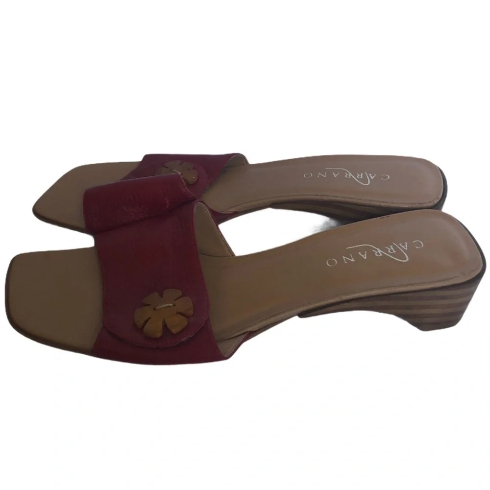 Carrano Red Leather Slip on Low Heel Sandals 8.5M